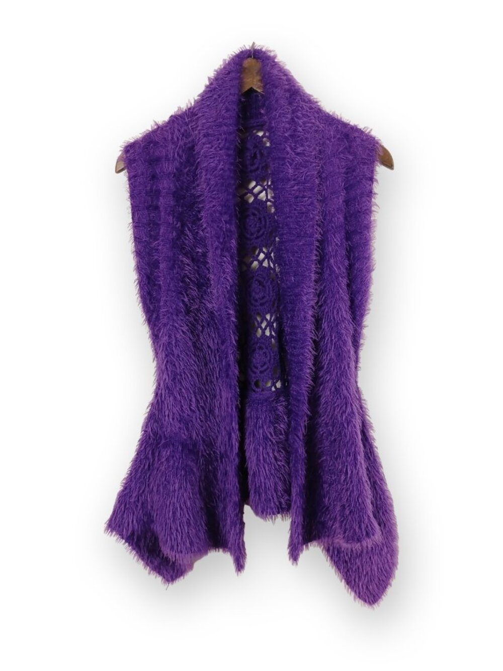 Wool Blend Faux Fur Crochet Open Front Vest Size M